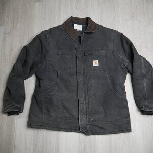 Vintage Carhartt Detroit Jacket XL Faded Thrashed Cuffs Black Drawstring